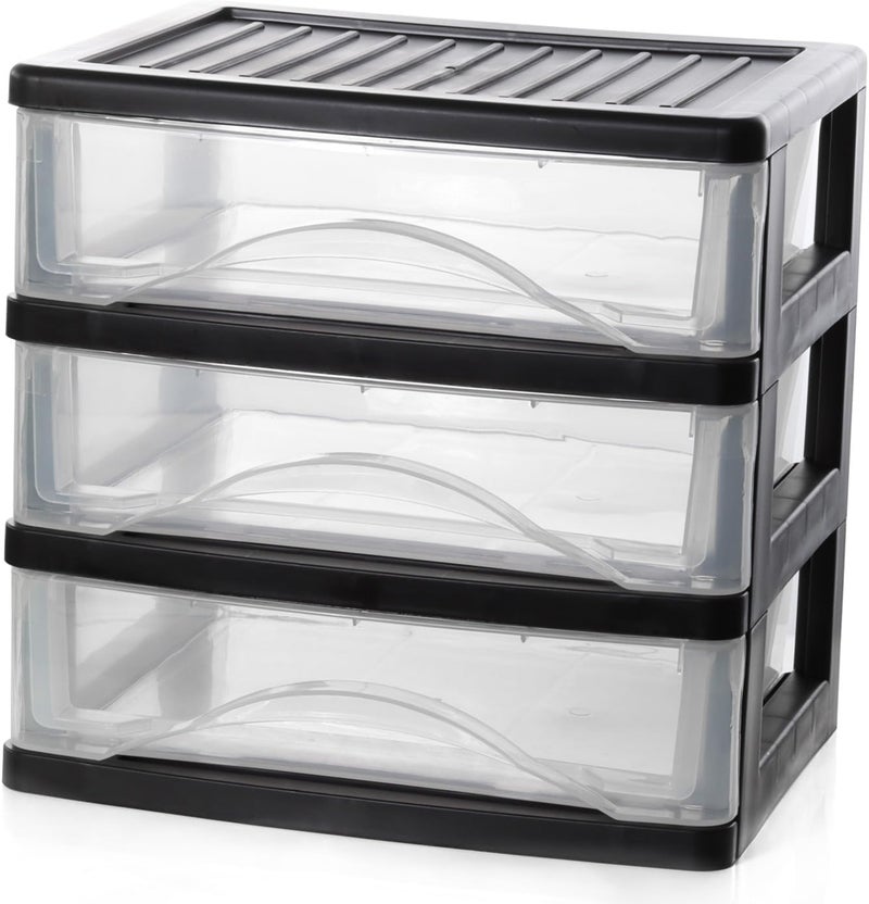 BYCY 3 Drawer Clear Stacking Desktop Organizer, Plastic Drawer Storage Container for Stationery Art Craft Supplies, Stackable Storage Drawers Make up Organizer for Office Supplies, School, Home - Image 1